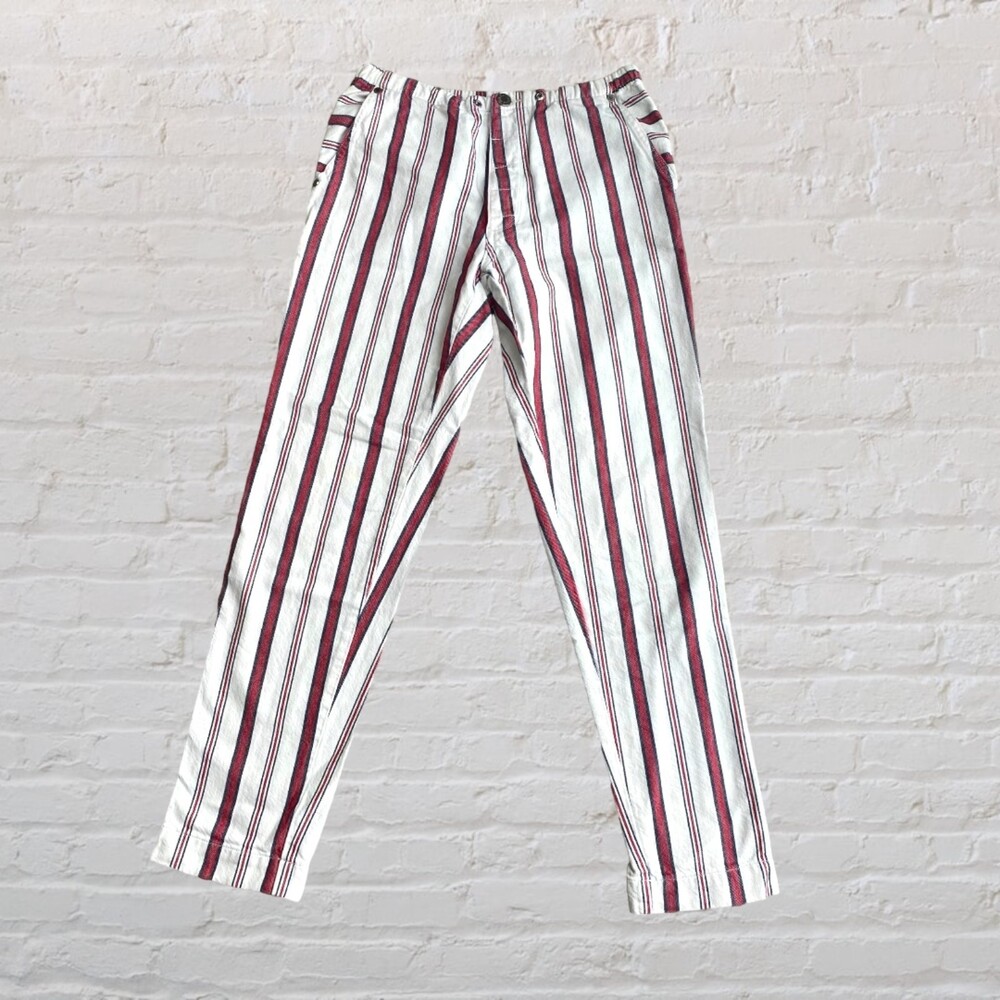 Zadig & Voltaire Womens M Red Pinstripe Ankle Trouser Button Fly Coastal Cowgirl